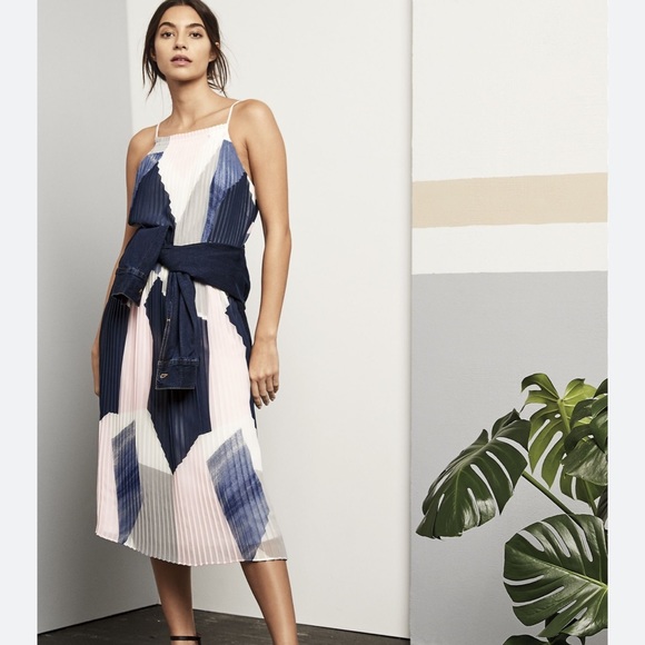 EUC Banana Republic Color Block Pleated Midi Dress - Picture 3 of 6